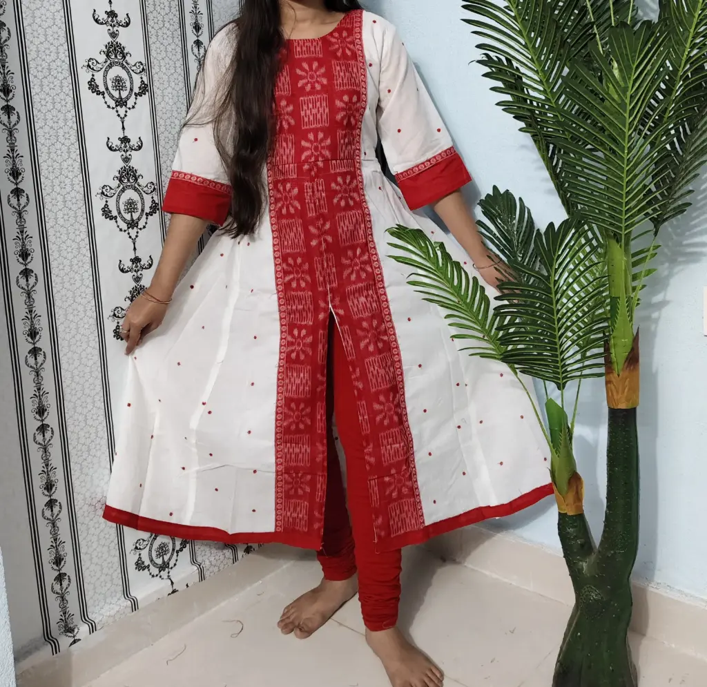 Red with white gown