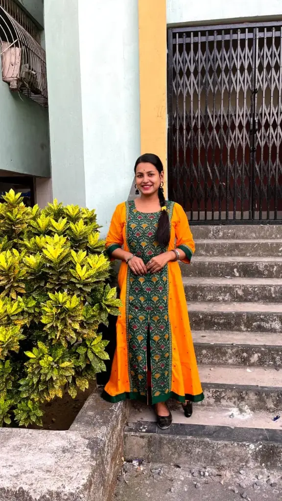 Yellow with green gown