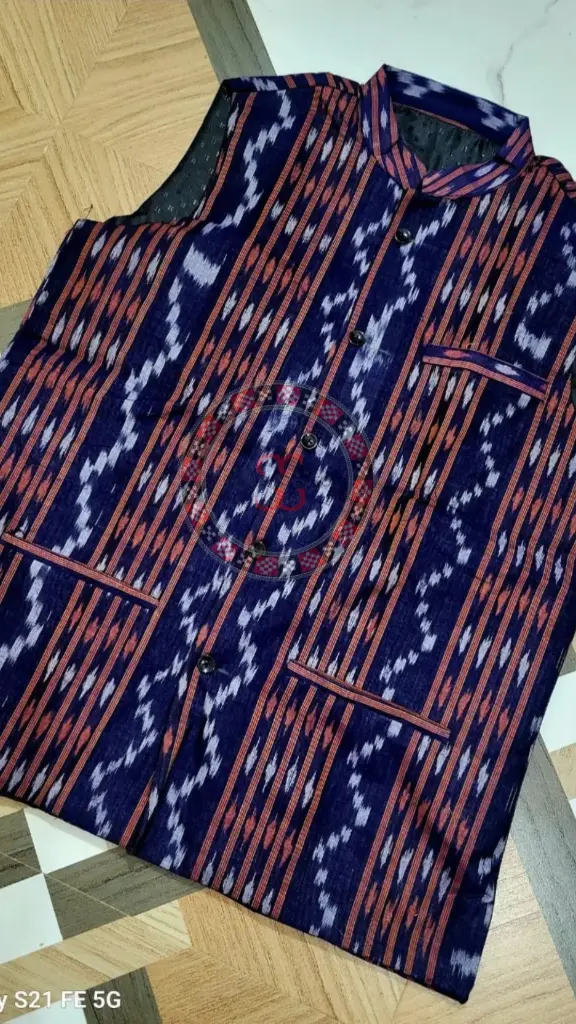 Navy Blue & Maroon Sambalpuri Ikat Nehru Jacket