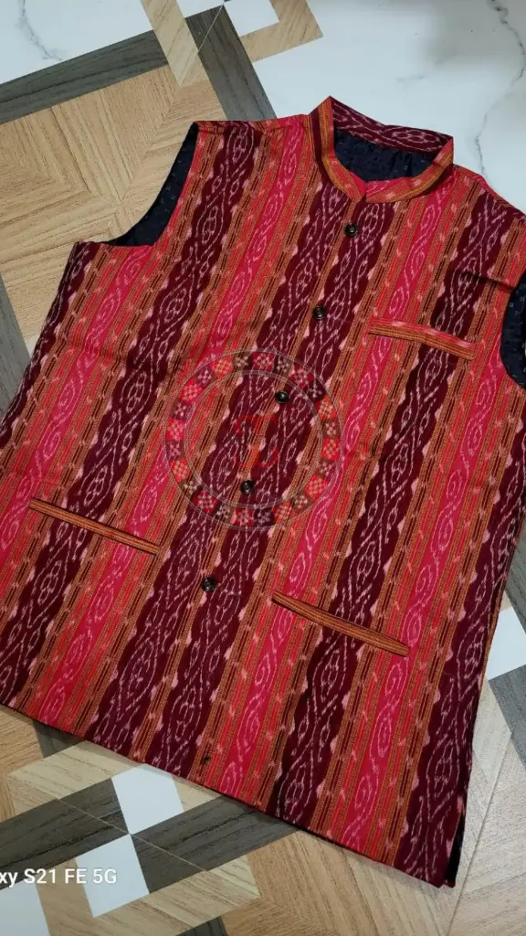 Red & Maroon Vertical Striped Sambalpuri Ikat Jacket