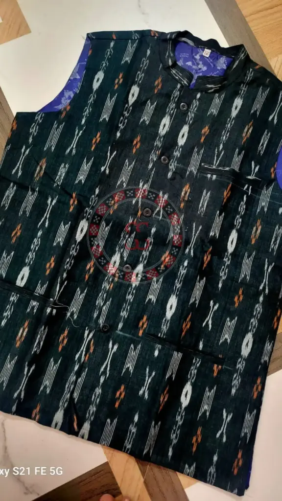 Black Sambalpuri Ikat Nehru Jacket