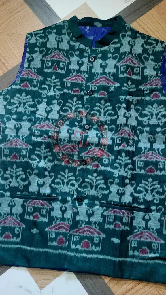 Blue Sambalpuri Ikat Nehru Jacket