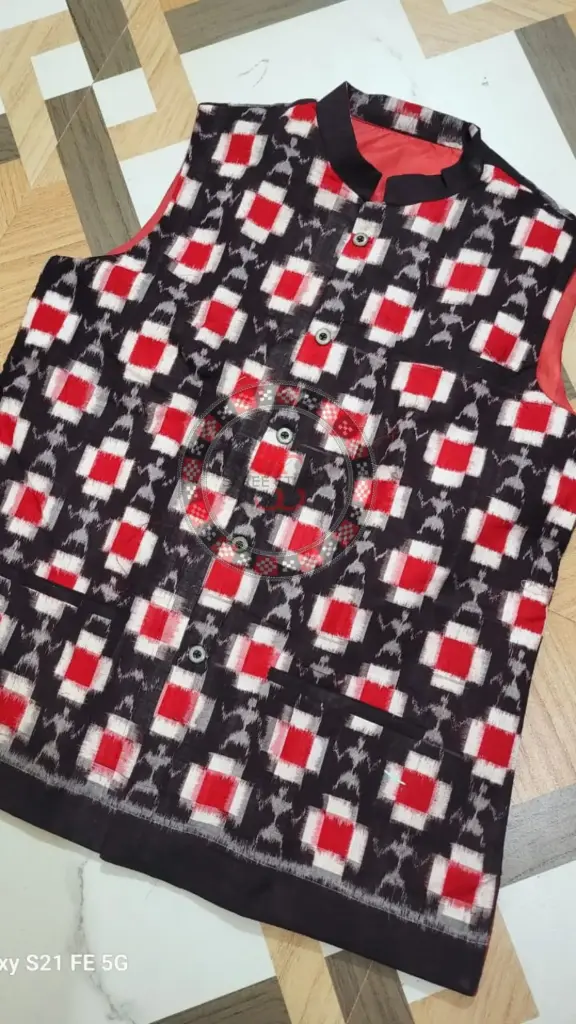 Black Sambalpuri Ikat Nehru Jacke