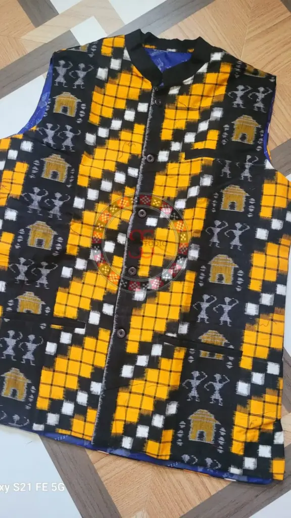 Yelllow Sambalpuri Ikat Nehru Jacke