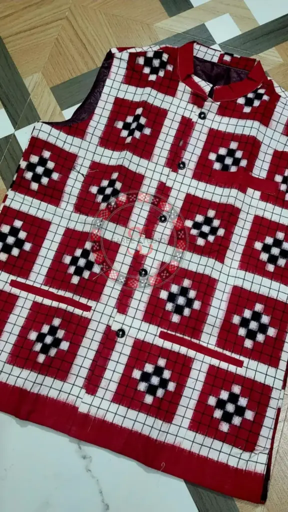 Maroon Sambalpuri Ikat Nehru Jacke