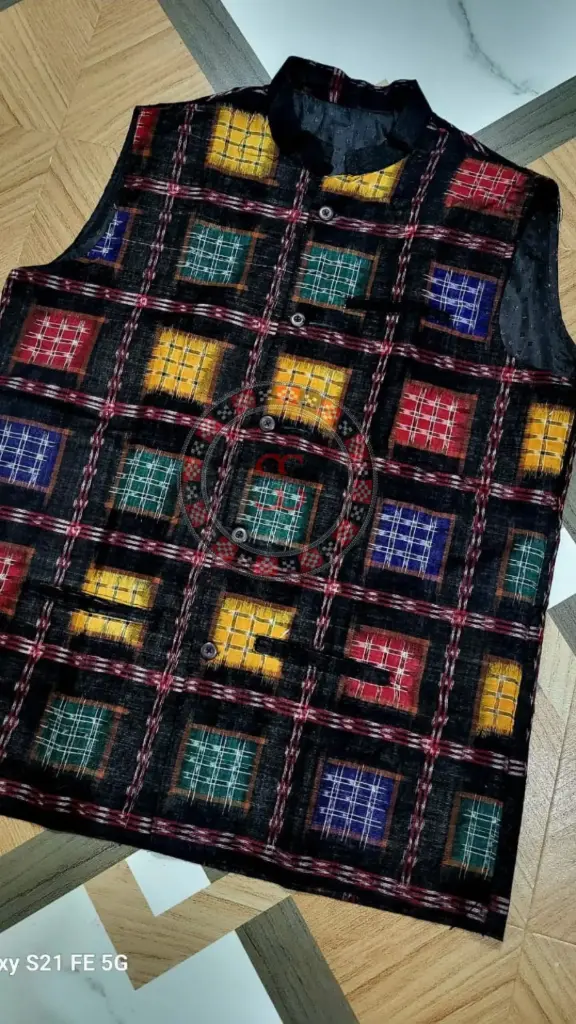 Black Sambalpuri Ikat Nehru Jacke