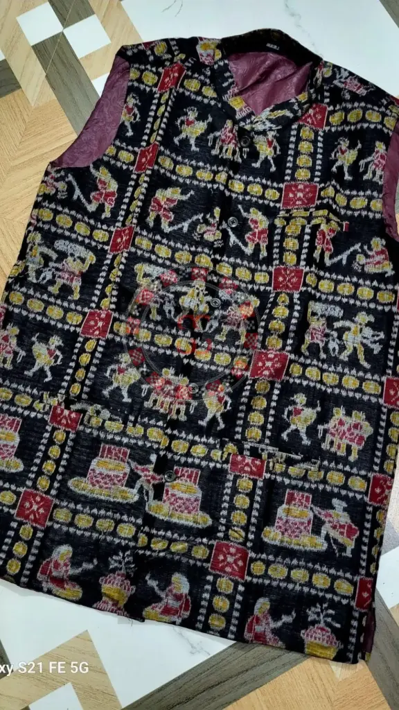 Black Sambalpuri Ikat Nehru Jacke