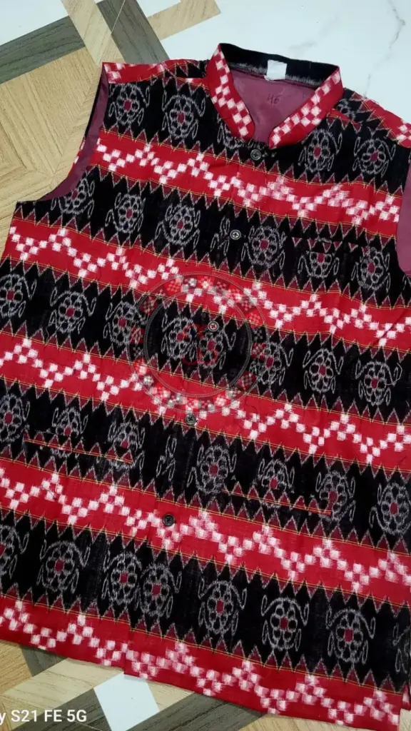 Black Sambalpuri Ikat Nehru Jacke