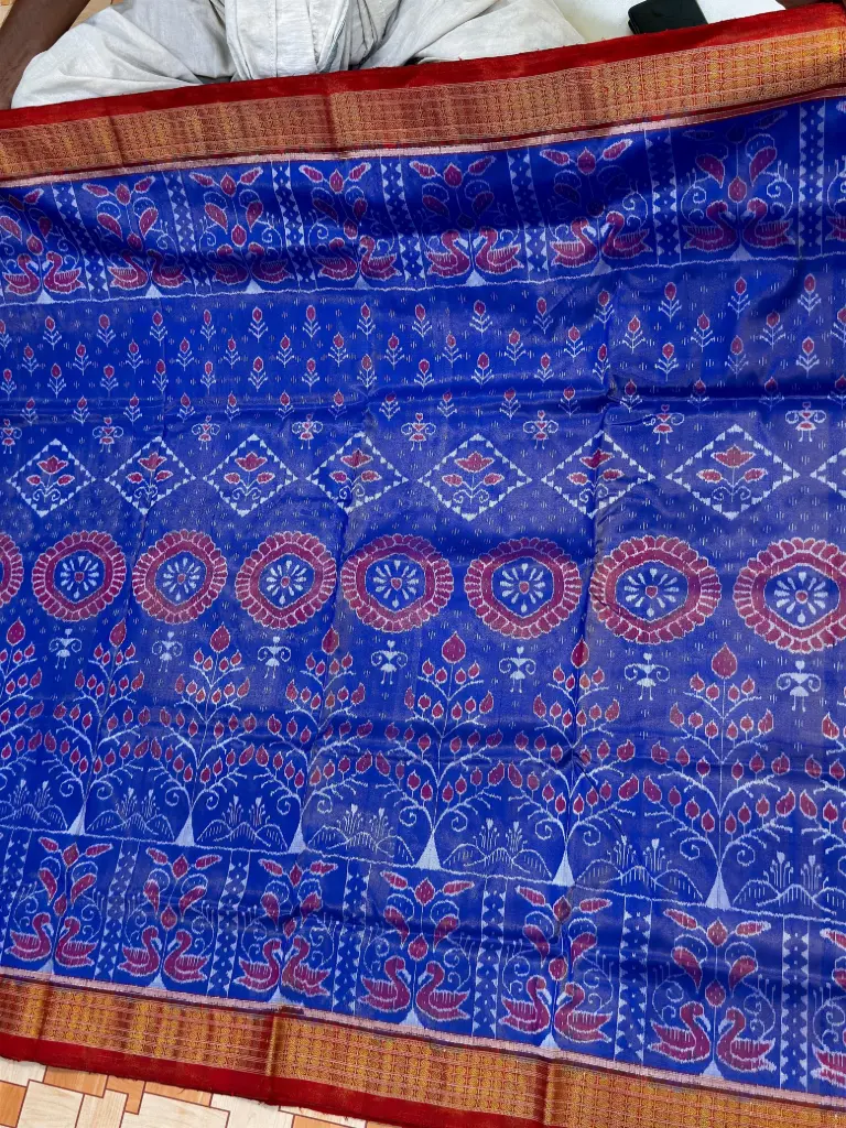 Blue Full Tissue Ikat Saree with Floral