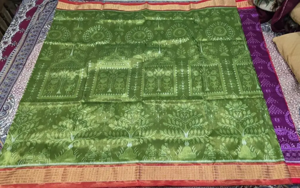 Elegant Green Full Tissue Saree with Rich Zari Border