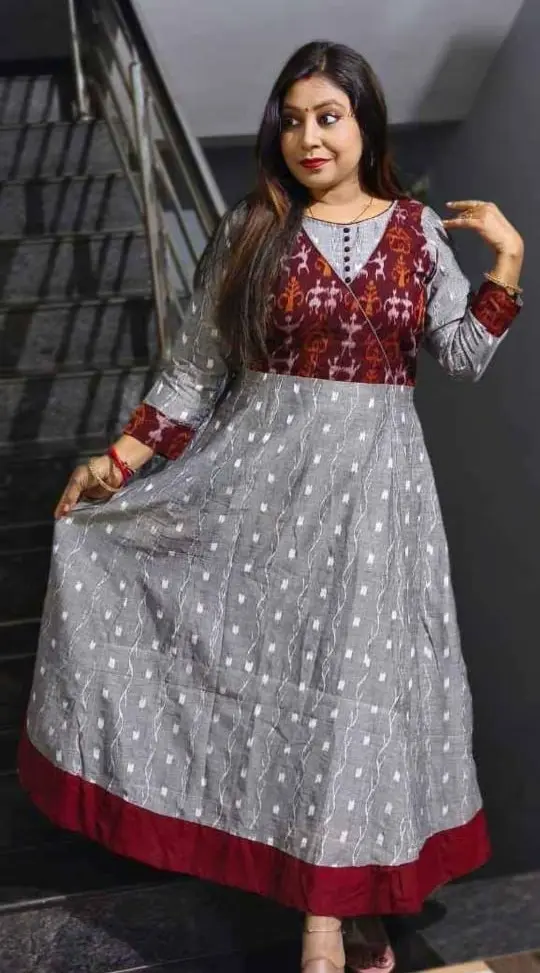 brown and maroon gown