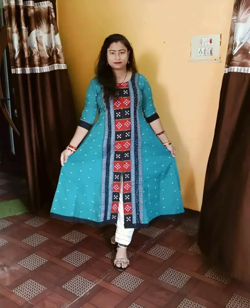 Blue with red gown