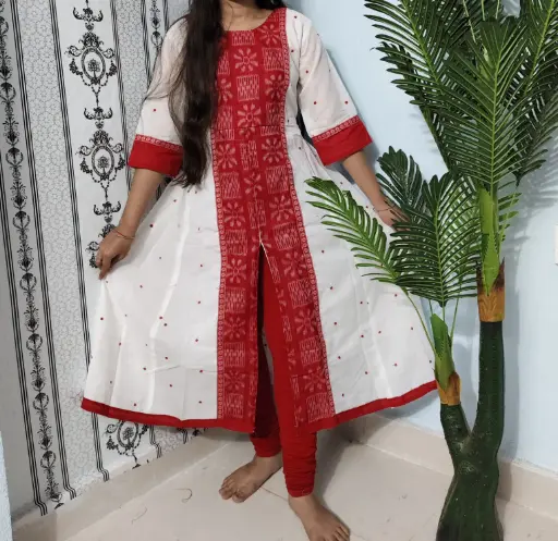 Red with white gown
