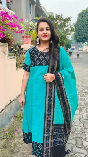 Royal blue with black gown