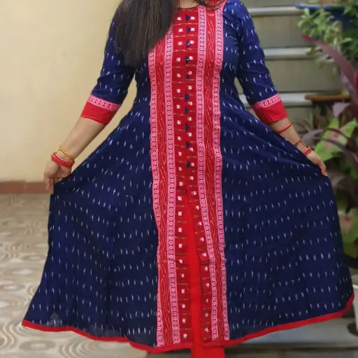 Blue and red gown