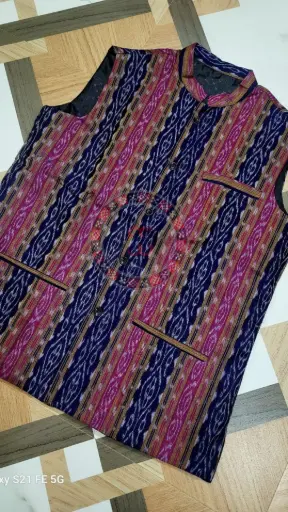 Multicolor Striped Sambalpuri Ikat Jacket – Pink & Navy