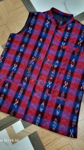 Red & Blue Checkered Sambalpuri Ikat Jacket