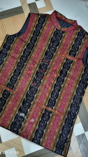 Black & Maroon Striped Sambalpuri Ikat Jacket