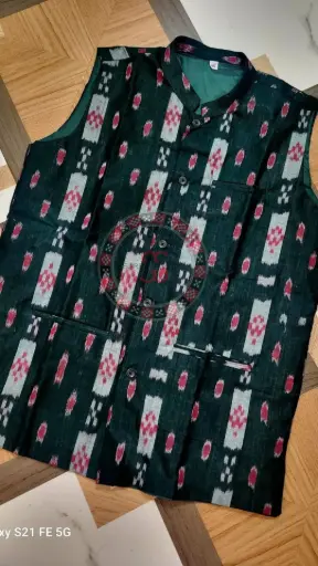 Black Sambalpuri Ikat Nehru Jacket