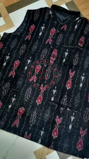 Black Sambalpuri Ikat Nehru Jacket