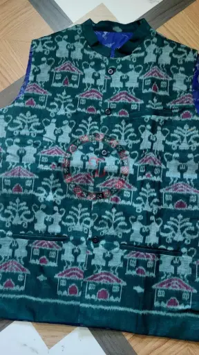Blue Sambalpuri Ikat Nehru Jacket