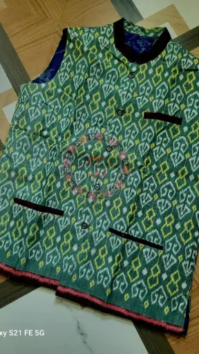 Green Sambalpuri Ikat Nehru Jacket