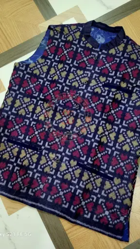 Blue and Red Sambalpuri Ikat Nehru Jacket