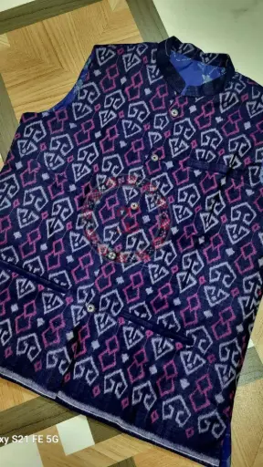 Dark blue Sambalpuri Ikat Nehru Jacket
