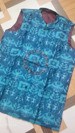 Blue Sambalpuri Ikat Nehru Jacke