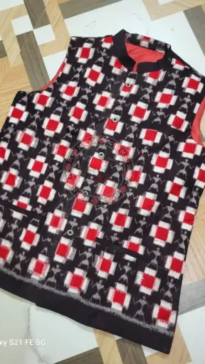 Black Sambalpuri Ikat Nehru Jacke