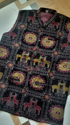Black Sambalpuri Ikat Nehru Jacke