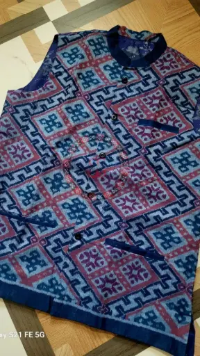 Blue Sambalpuri Ikat Nehru Jacke