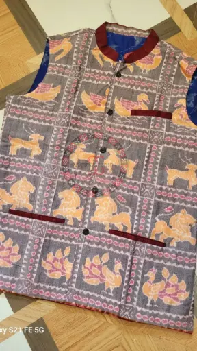 Yellow Sambalpuri Ikat Nehru Jacke