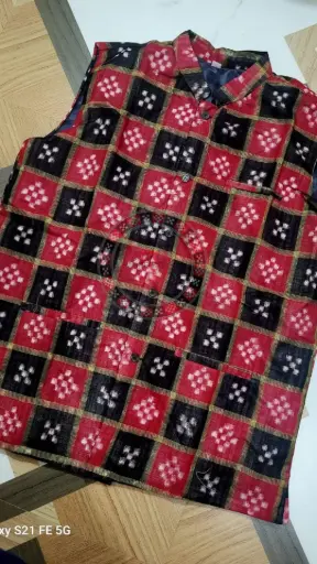 Red Sambalpuri Ikat Nehru Jacke