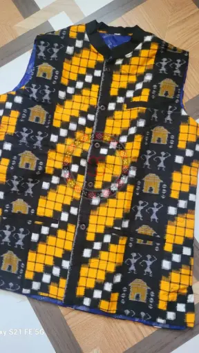 Yelllow Sambalpuri Ikat Nehru Jacke