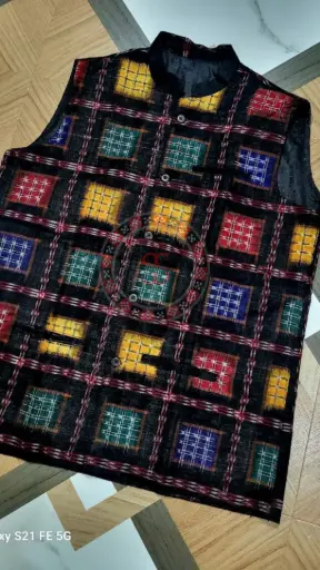 Black Sambalpuri Ikat Nehru Jacke