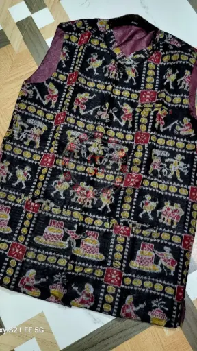 Black Sambalpuri Ikat Nehru Jacke