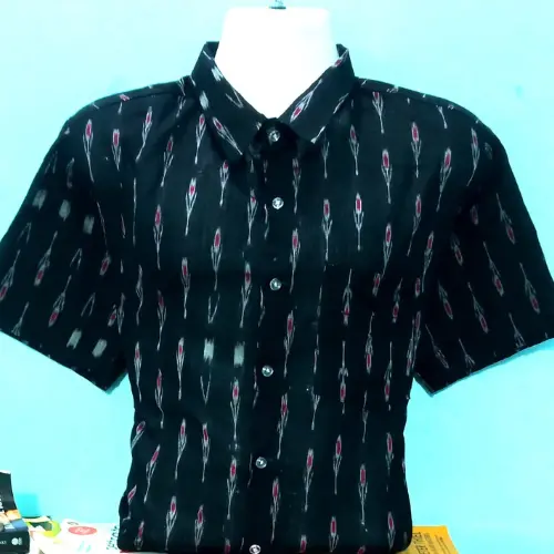 Dark Blue Sambalpuri Ikat Half Shirt – Cotton