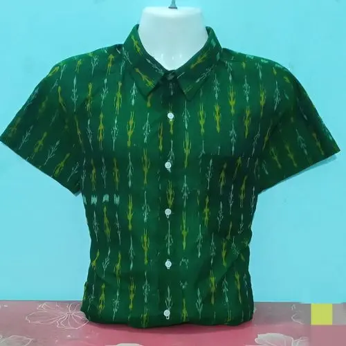 Green Sambalpuri Ikat Half Shirt – Cotton