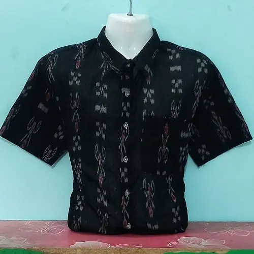 Black Sambalpuri Ikat Half Shirt – Cotton