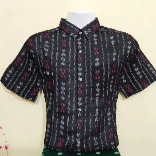 Black Sambalpuri Ikat Half Shirt – Cotton