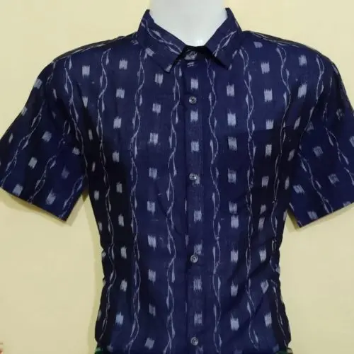 Blue Sambalpuri Ikat Half Shirt – Cotton