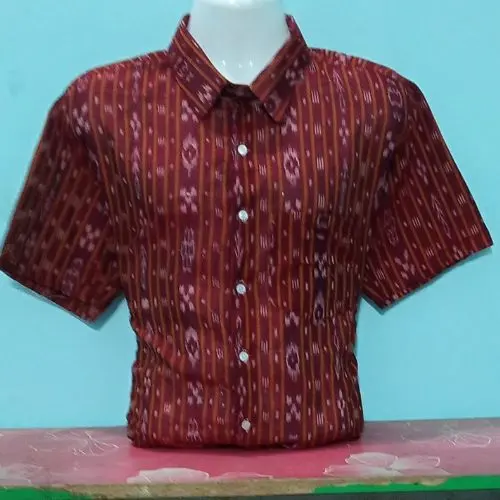 Maroon Sambalpuri Ikat Half Shirt – Cotton