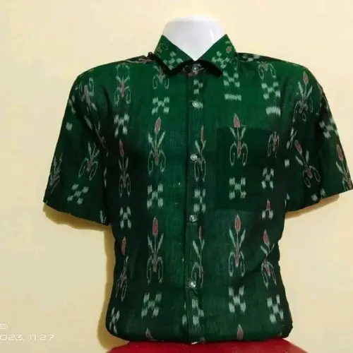 Green Sambalpuri Ikat Half Shirt – Cotton