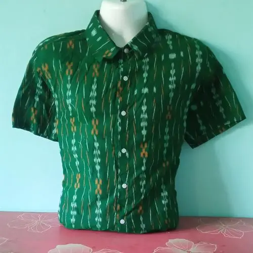 Green Sambalpuri Ikat Half Shirt – Cotton