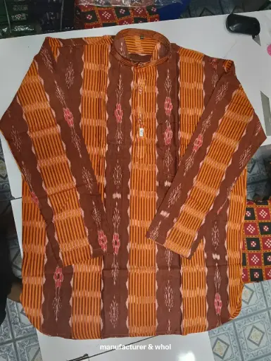 Men's Sambalpuri Cotton Kurta – Mustard & Brown