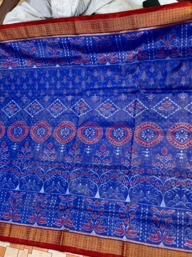 Blue Full Tissue Ikat Saree with Floral