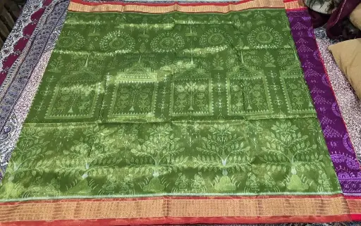 Elegant Green Full Tissue Saree with Rich Zari Border