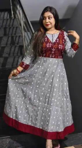 brown and maroon gown
